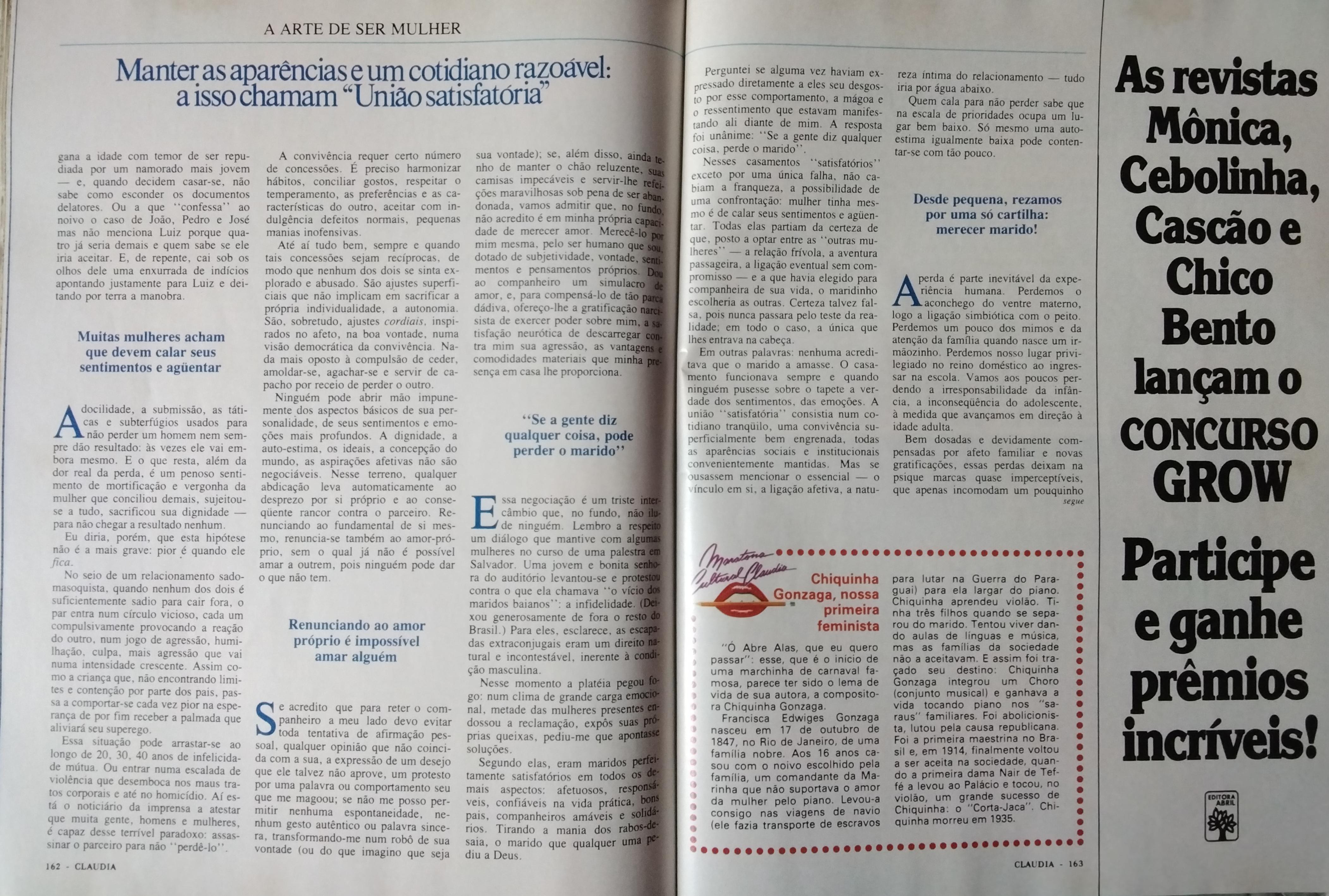 Revista Claudia, nº 285, junho de 1985. Pg. 162 e 163.
