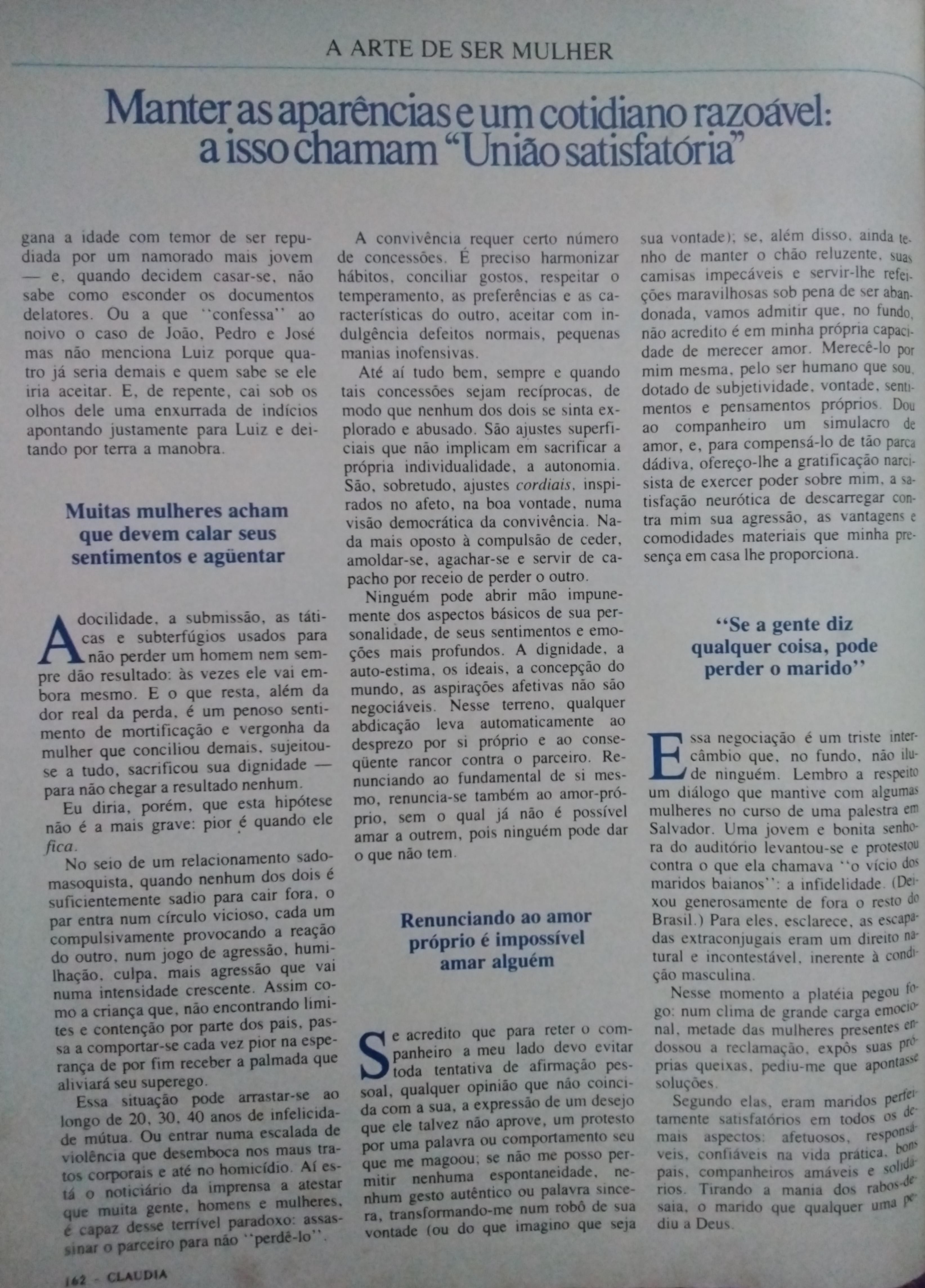 Revista Claudia, nº 285, junho de 1985. Pg. 162.
