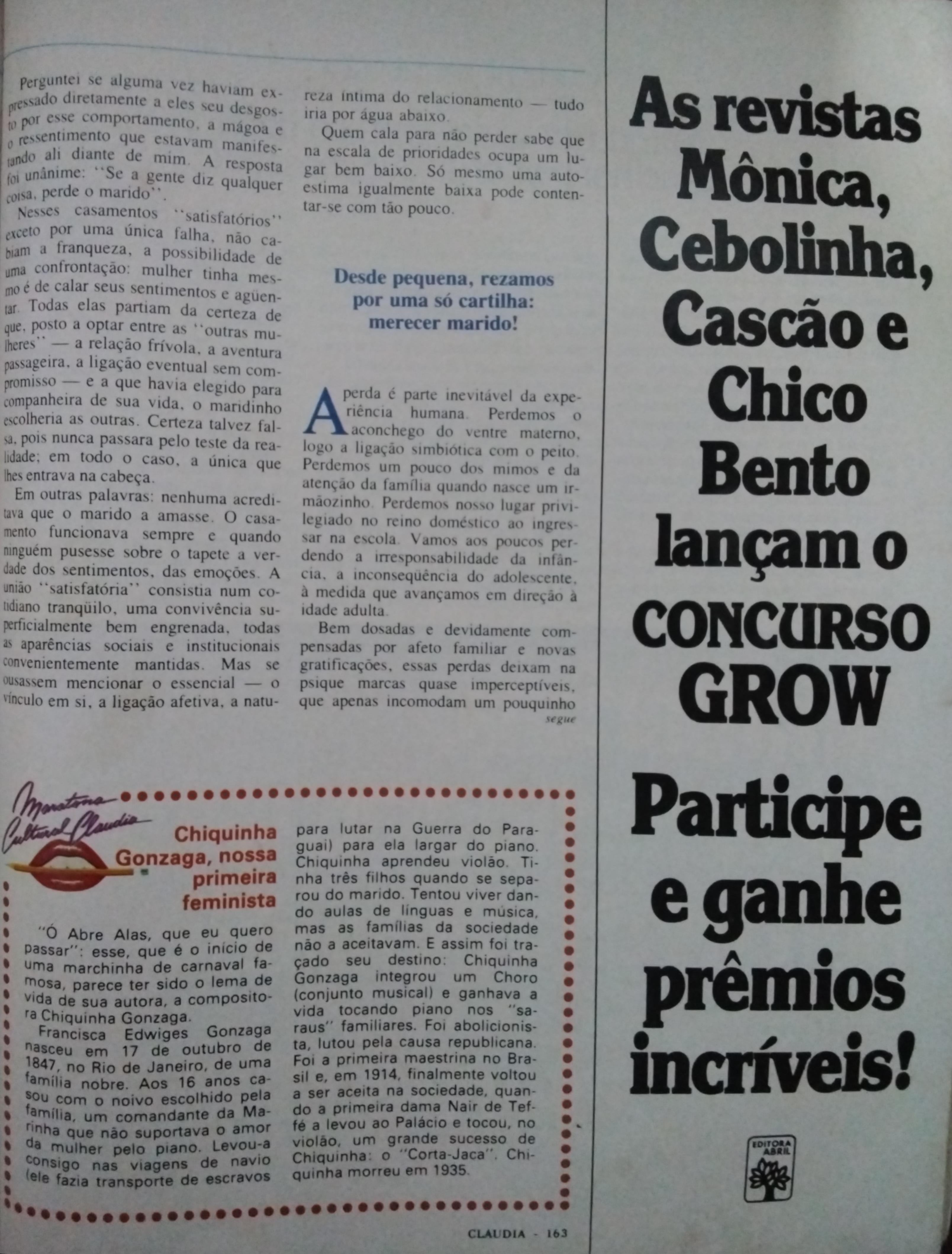 Revista Claudia, nº 285, junho de 1985. Pg. 163.