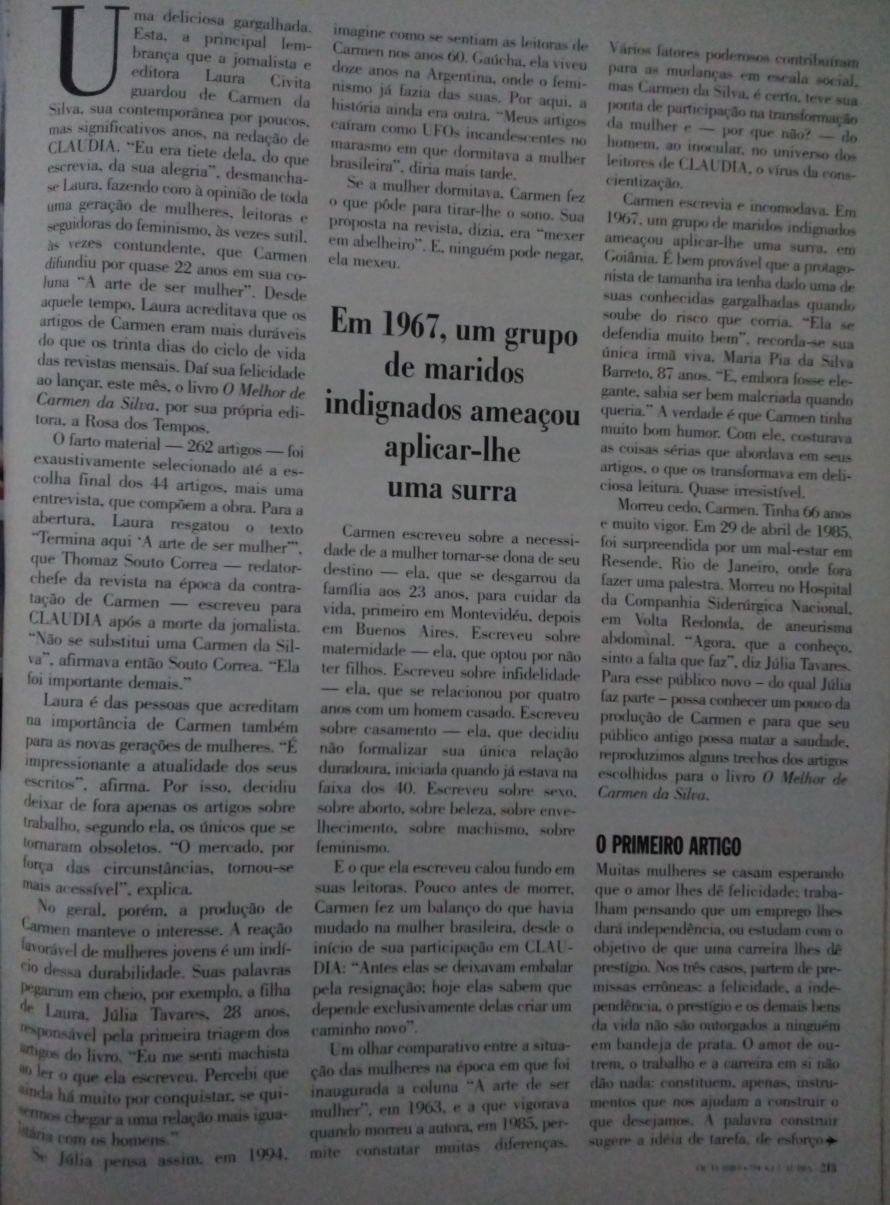 Revista Claudia, nº 397, outubro de 1994. Pg. 213.