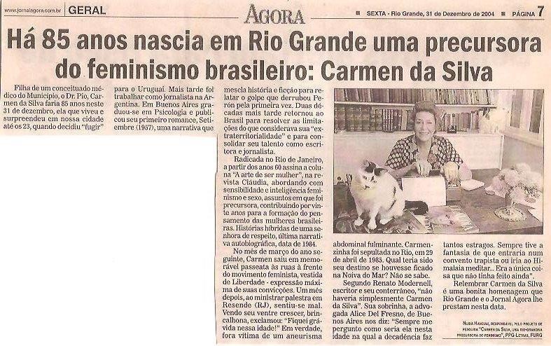 Há 85 anos nascia em Rio Grande uma precursora do feminismo brasileiro - Jornal Agora - Rio Grande, 31/12/2004