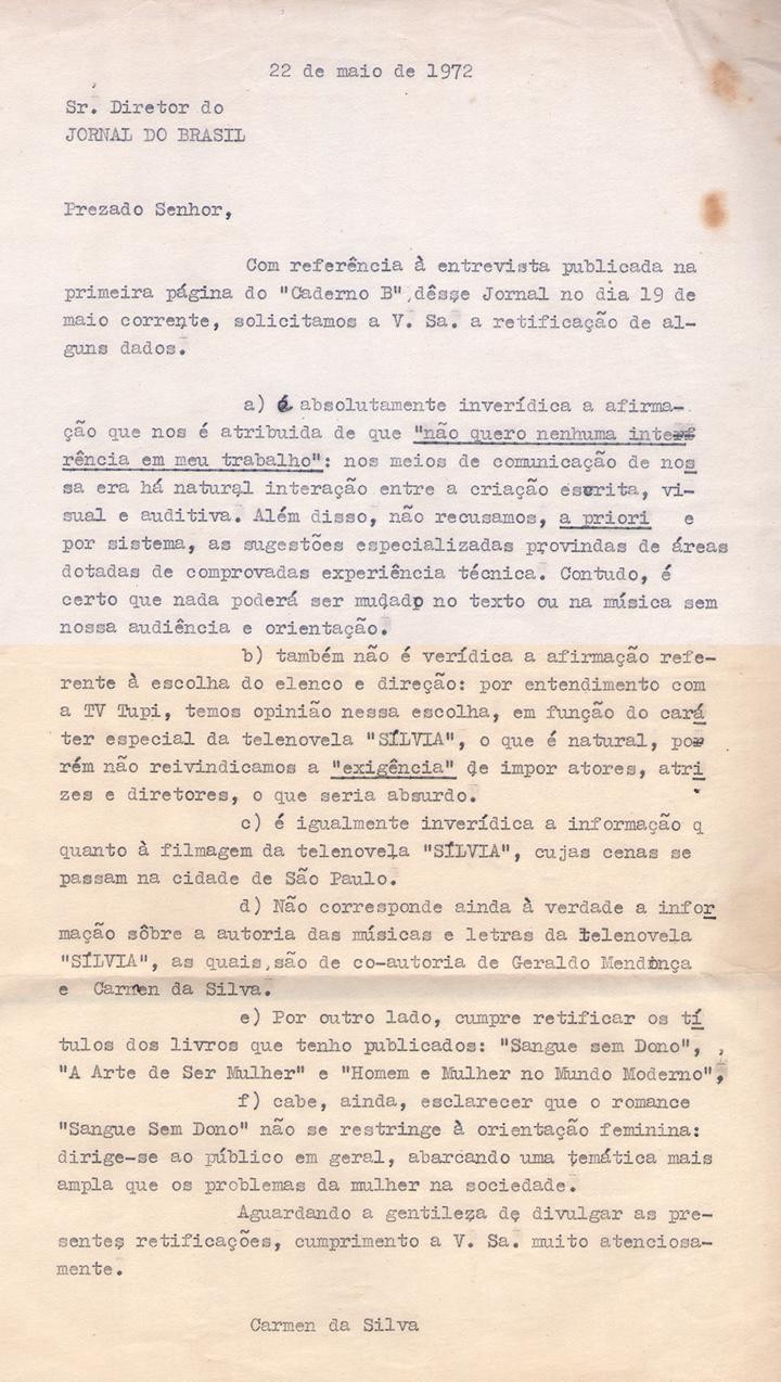 22 de Maio de 1972 - Jornal do Brasil. Carta.