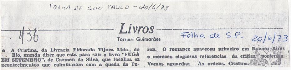 20 de Junho de 1973 - Folha de São Paulo.
