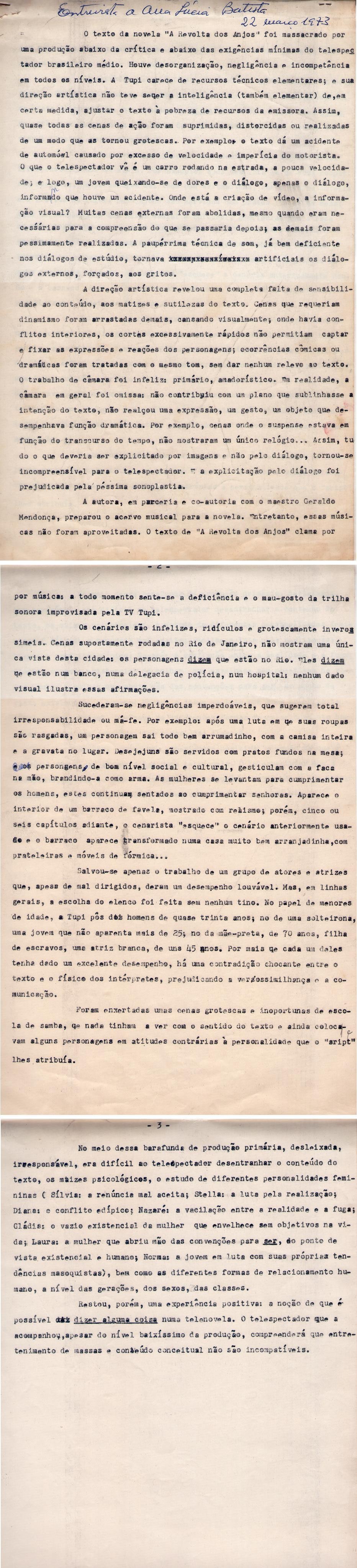 22 de Março de 1973. Entrevista a Ana Lúcia Batista.