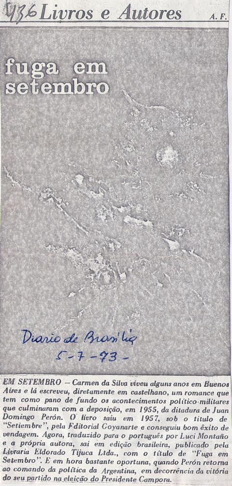 05 de Julho de 1973 - Diário de Brasília. Fuga em Setembro.