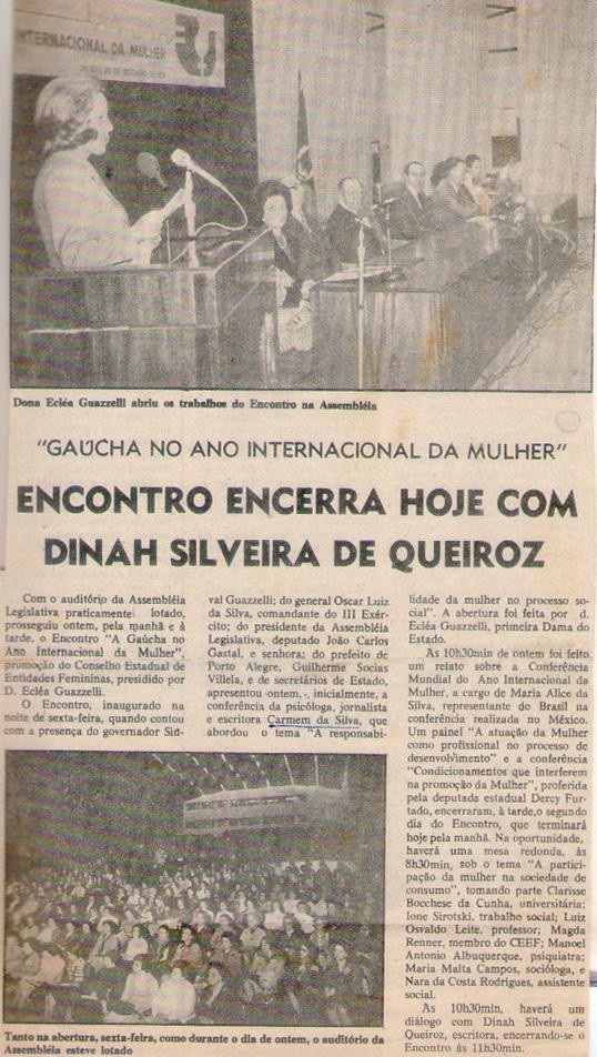 1975. Encontro encerra hoje com Dinah Silveira de Queiroz.