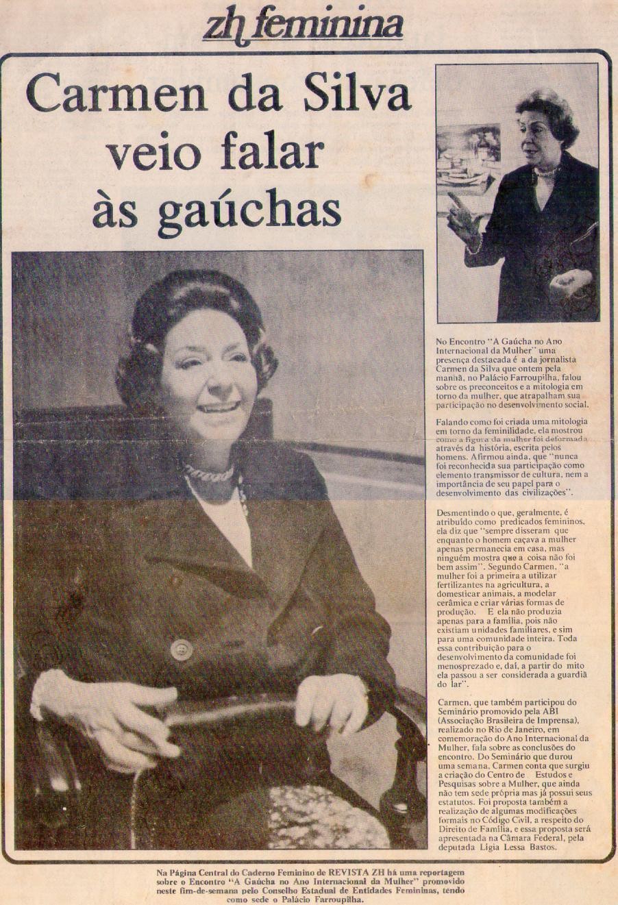 1975 - Zero Hora. Carmen da Silva veio falar às gaúchas.