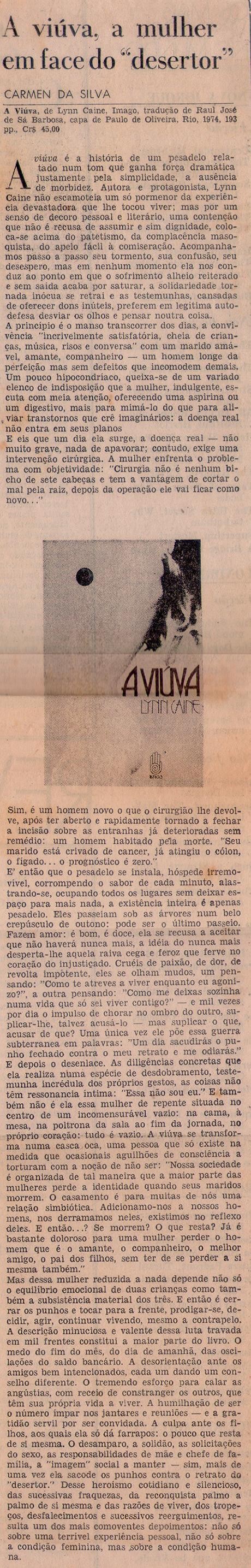 1974. A viúva,a mulher em face do "desertor."
