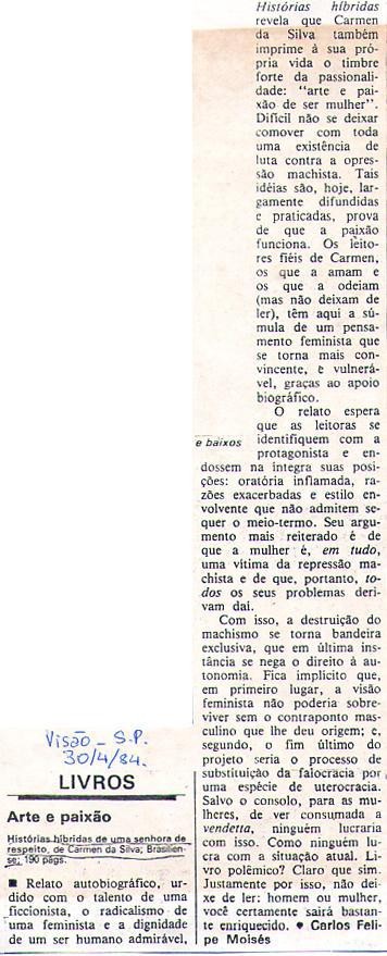 30 de Abril de 1984 - Visão. Arte e paixão.