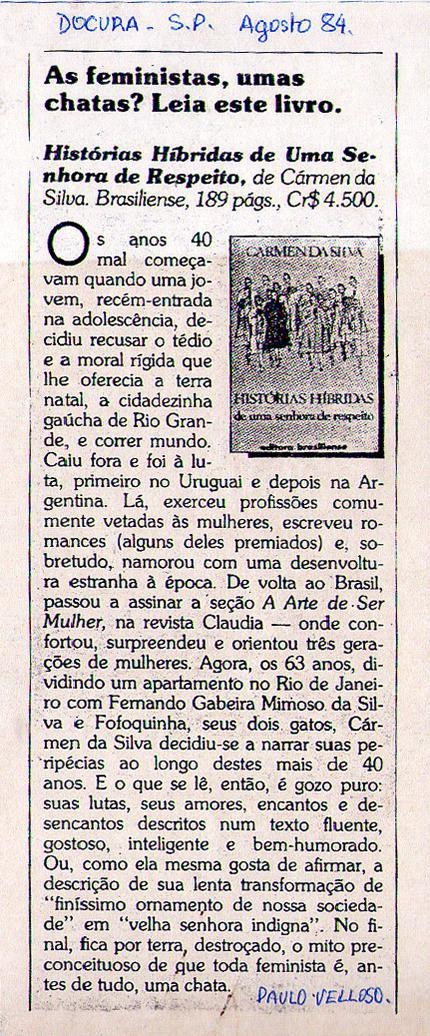 Agosto de 1984 - Doçura. As feministas, umas chatas? Leia este livro.