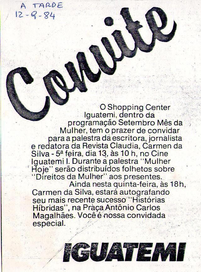 12 de Setembro de 1984 - A Tarde. Convite.
