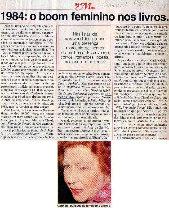 01 de Janeiro de 1985 - Afinal. 1984: o boom feminino nos livros.