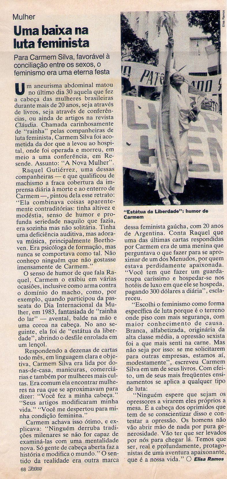 1985. Uma baixa na luta feminista.