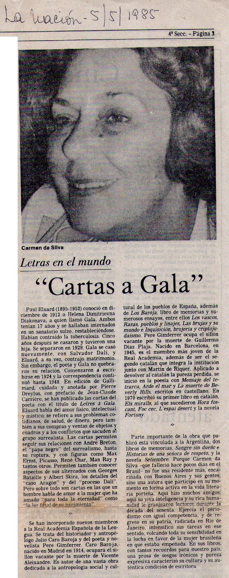 05 de Maio de 1985 - La Nación. Cartas a Gala.