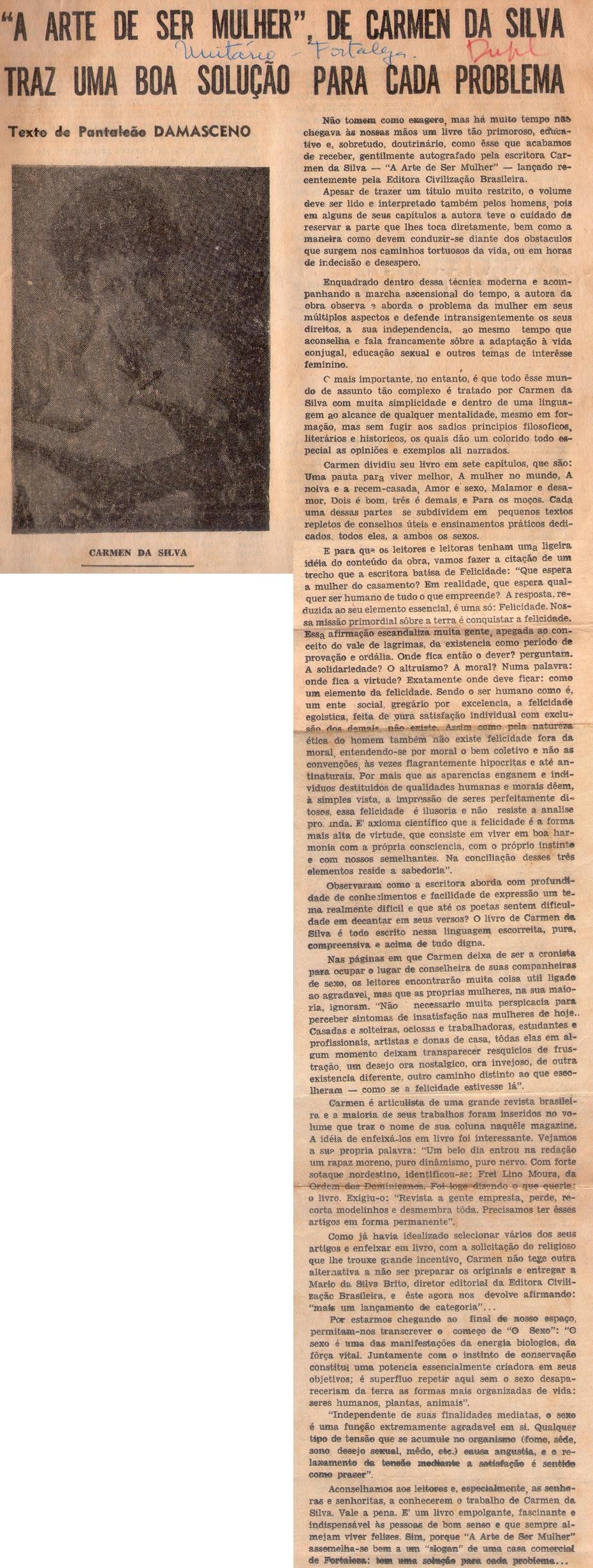 Abril de 1966 - Unitário. "A Arte de ser Mulher", de Carmen da Silva traz uma boa solução para cada problema.