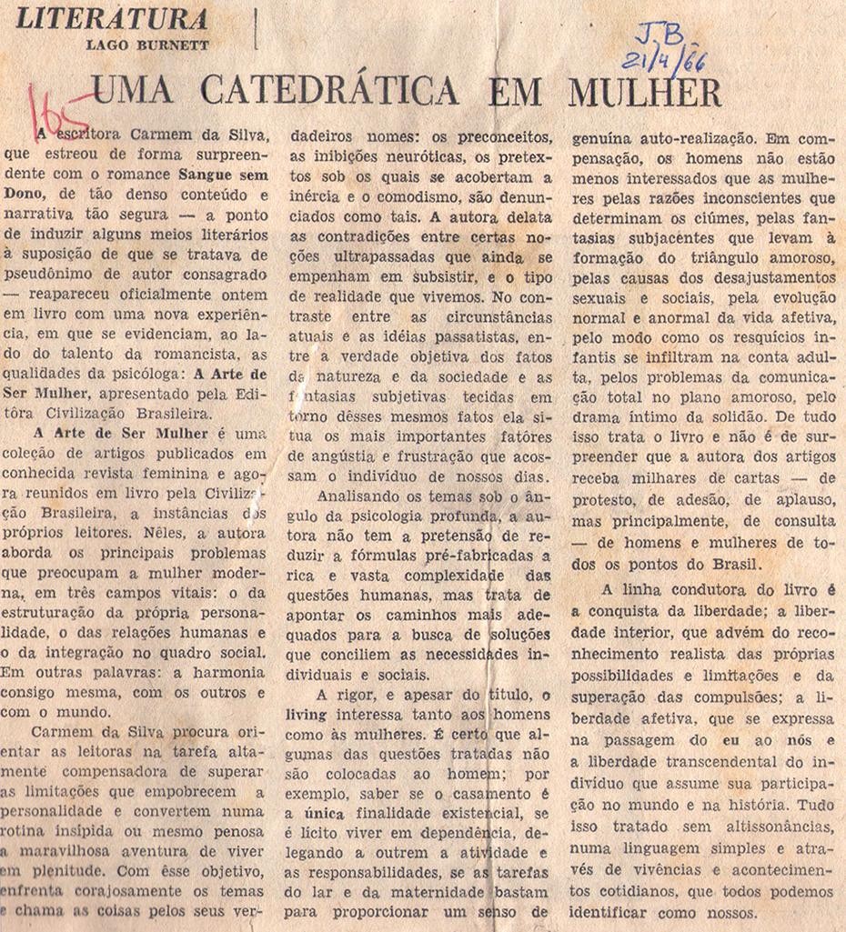 21 de Abril de 1966 - JB. Uma catedrática em mulher.