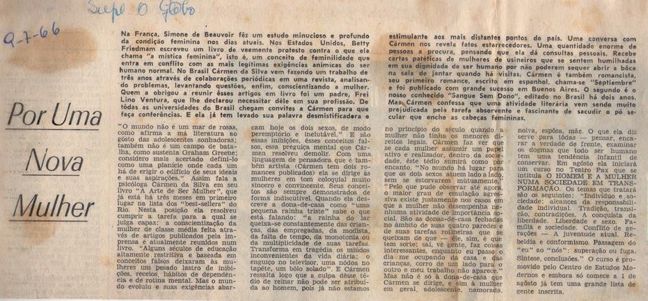 09 de Julho de 1966 - O Globo. Por Uma Nova Mulher.