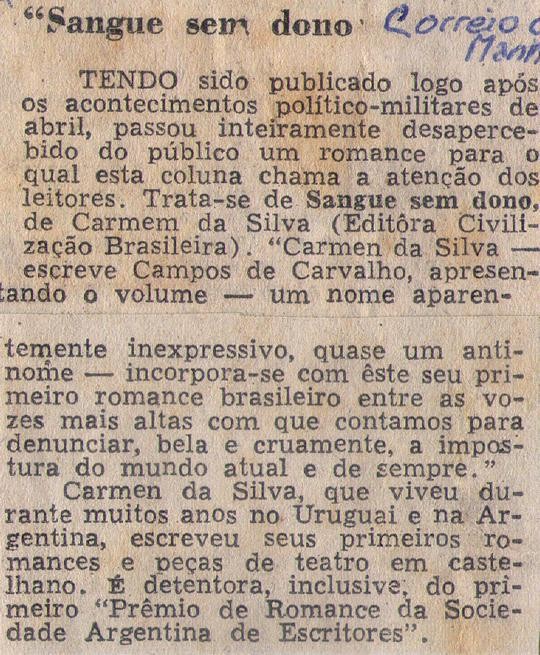 1970 - Correio da Manhã. Sangue sem dono.