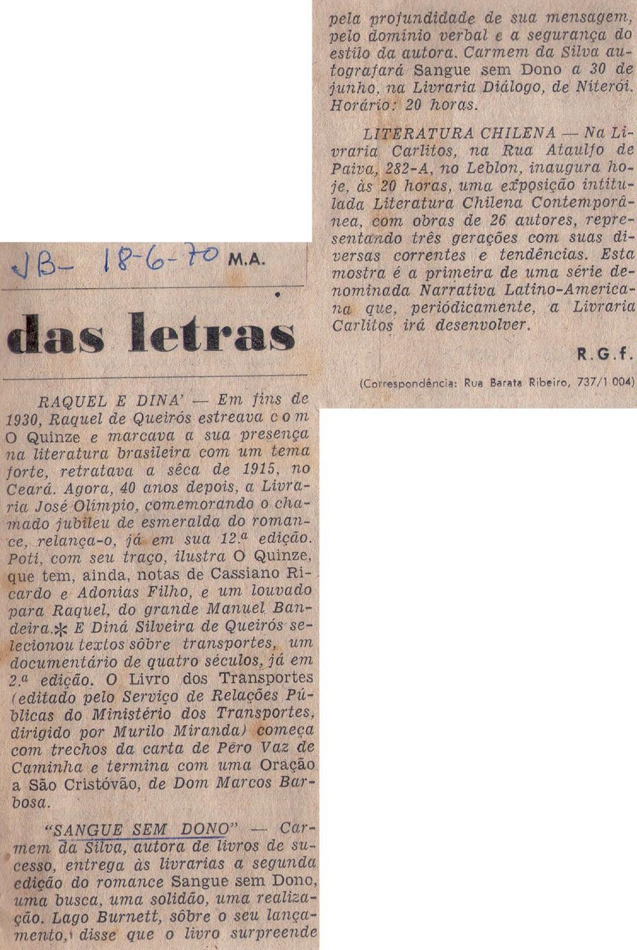 18 de Junho de 1970. Das letras.
