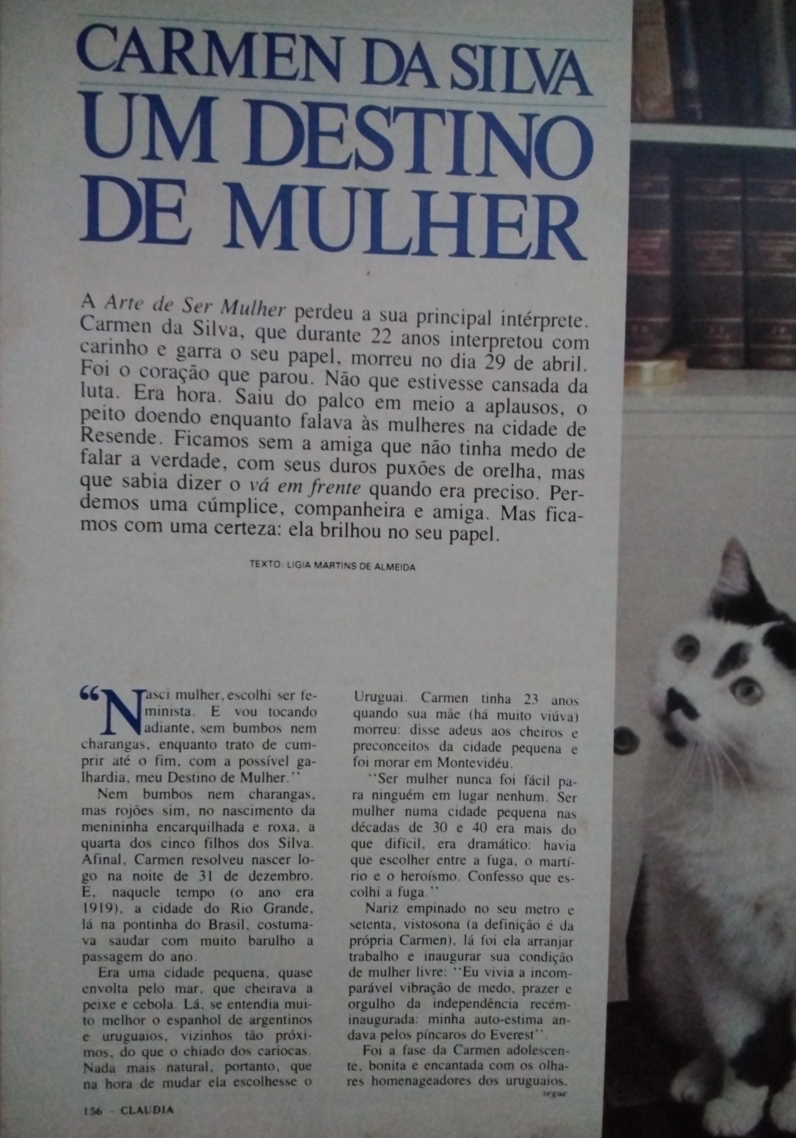 Revista Claudia, nº 285, junho de 1985. Pg. 156.