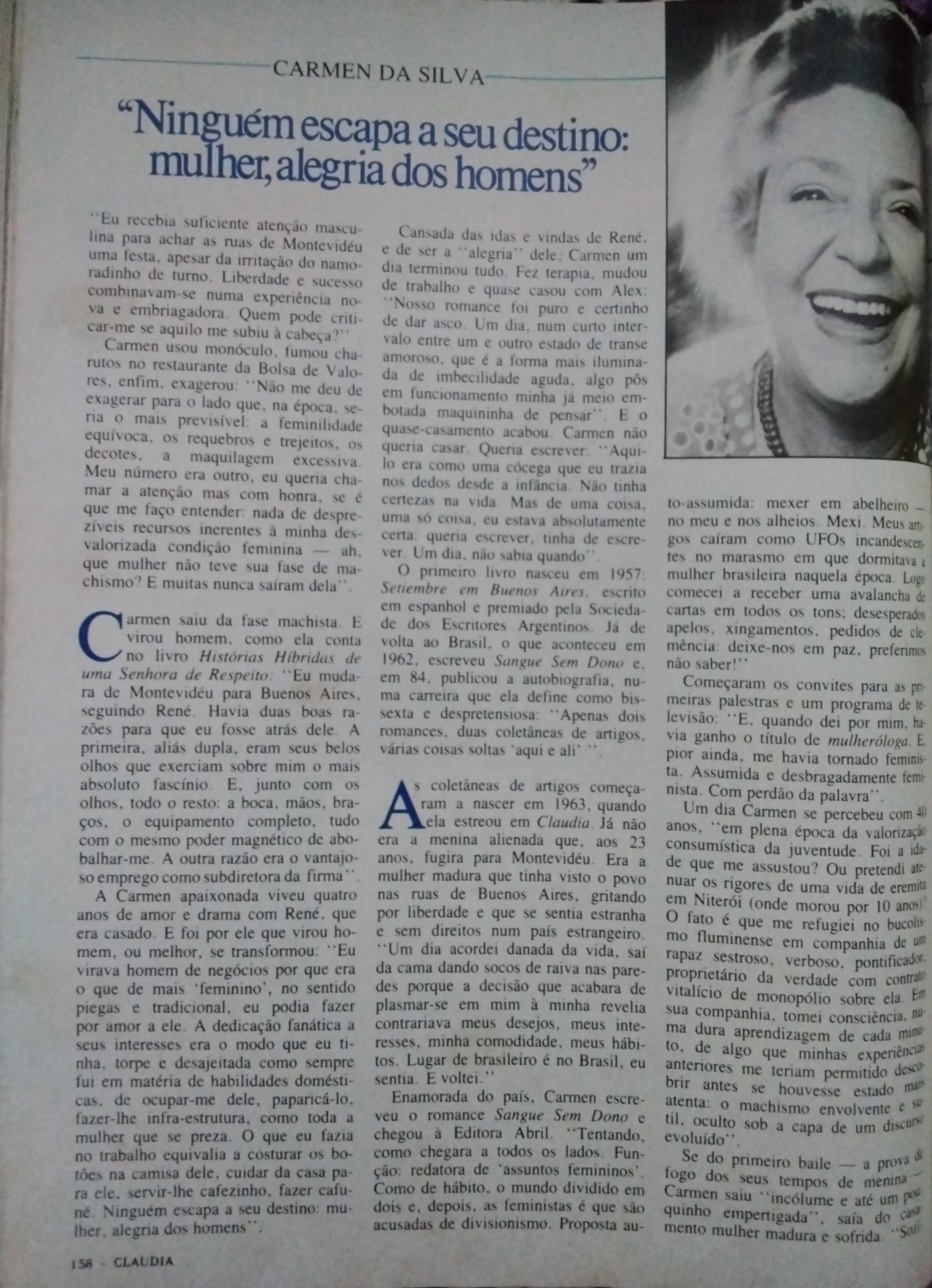 Revista Claudia, nº 285, junho de 1985. Pg. 158.