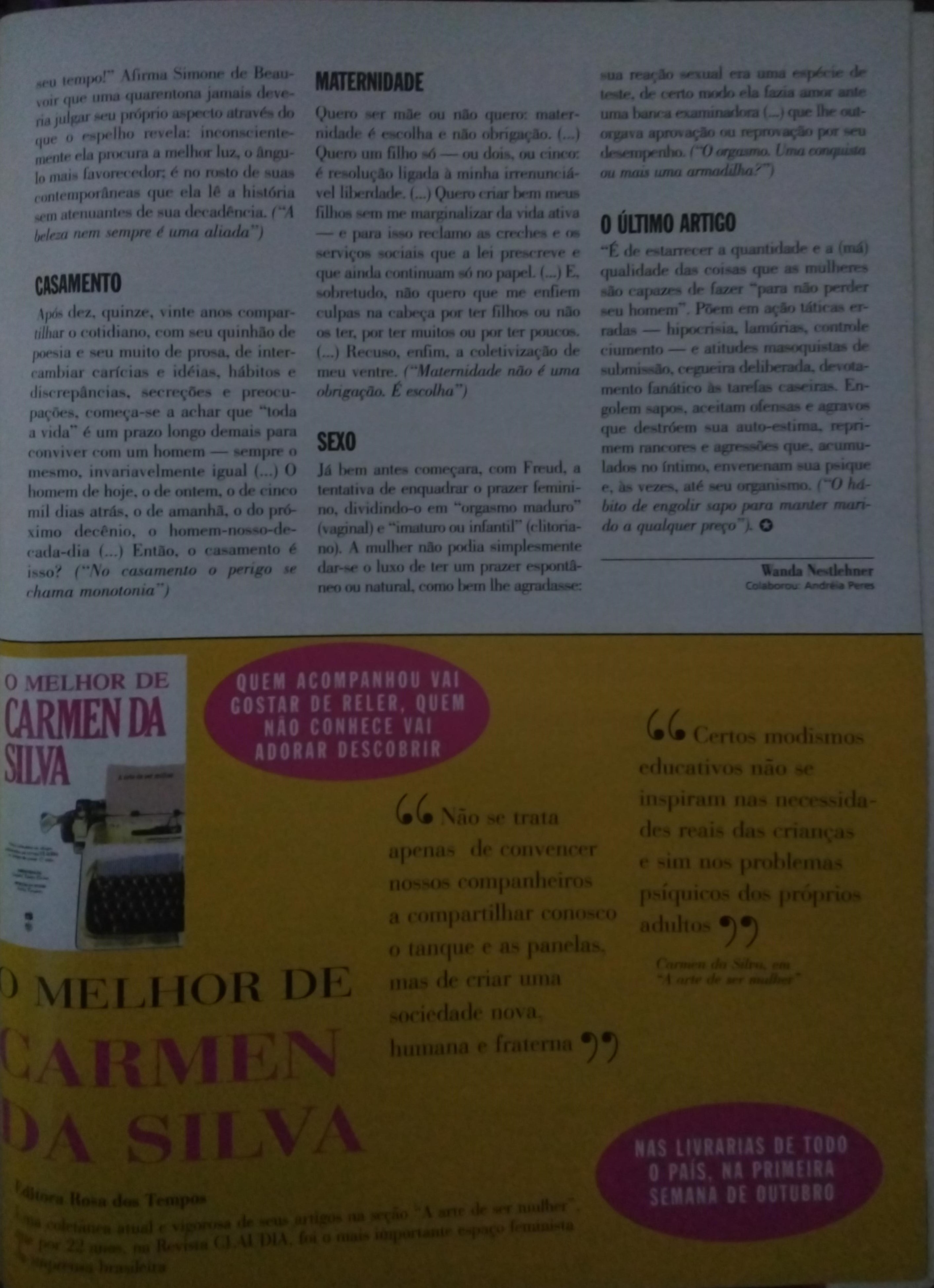 Revista Claudia, nº 397, outubro de 1994. Pg. 215.