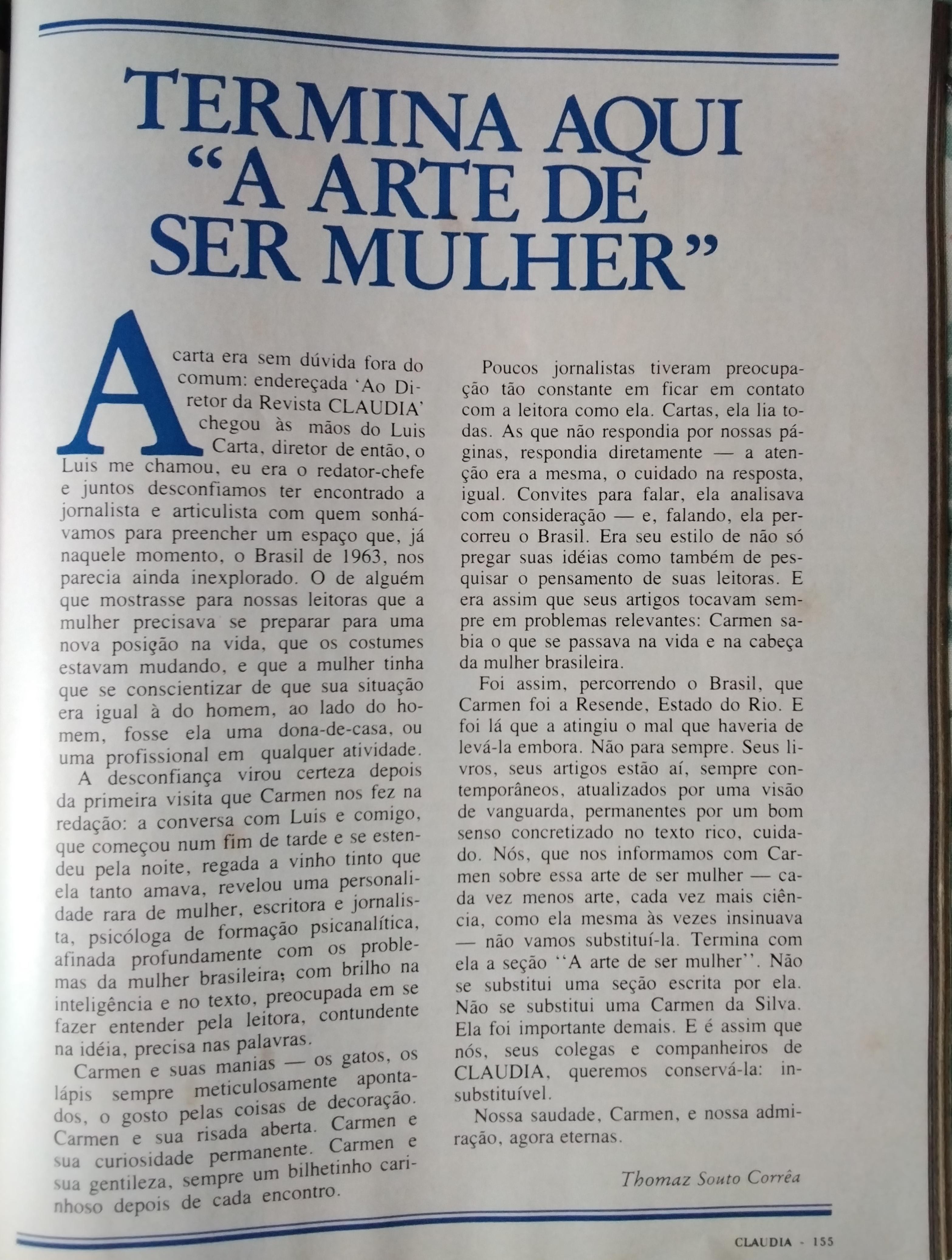 Revista Claudia, nº 285, junho de 1985. Pg. 155.