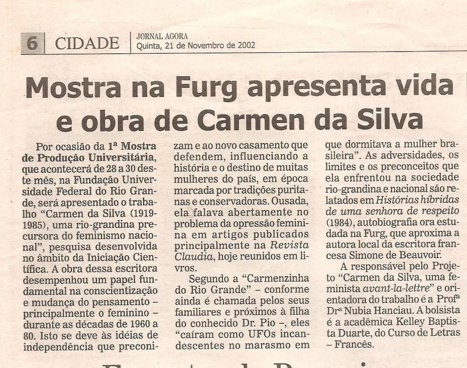 MPU na FURG em 2002. Mostra Carmen da Silva