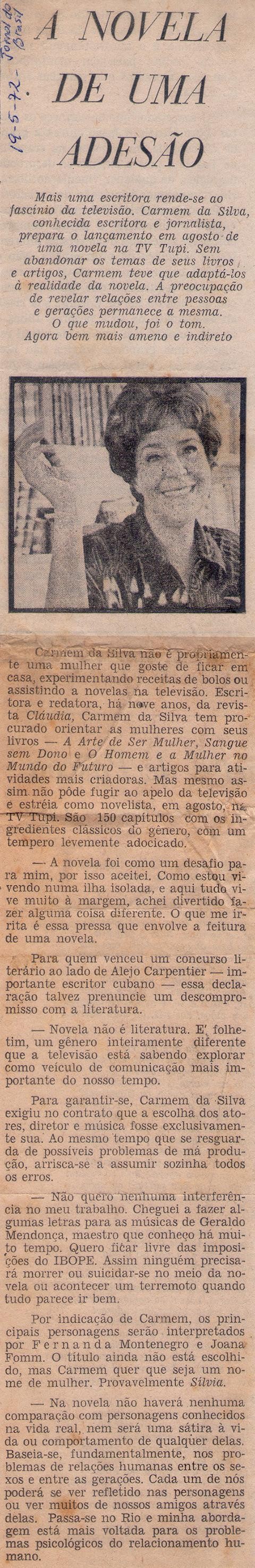 19 de Maio de 1972 - Jornal do Brasil. A novela de uma adesão.