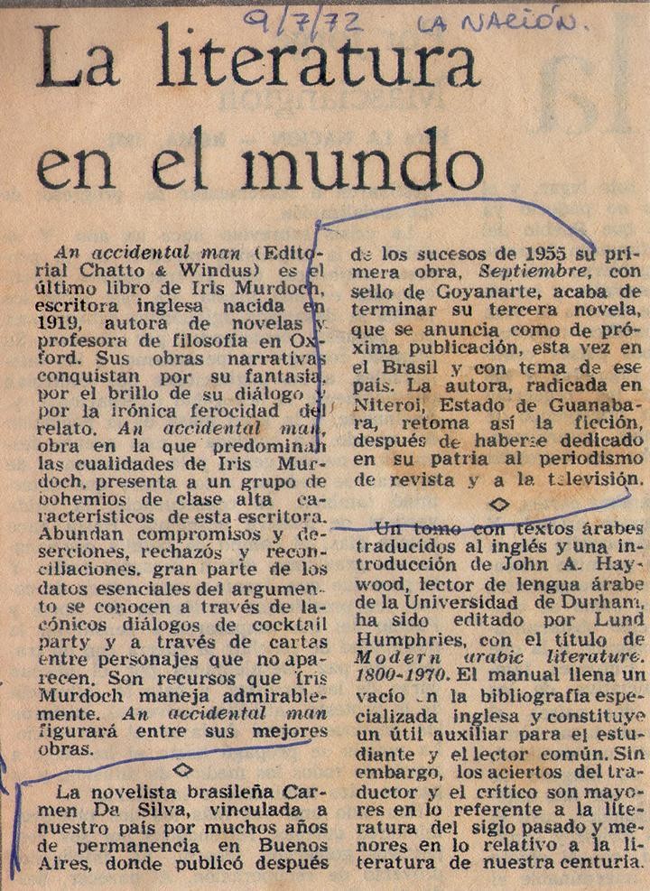 09 de Junho de 1972 - La Nación. La literatura en el mundo.