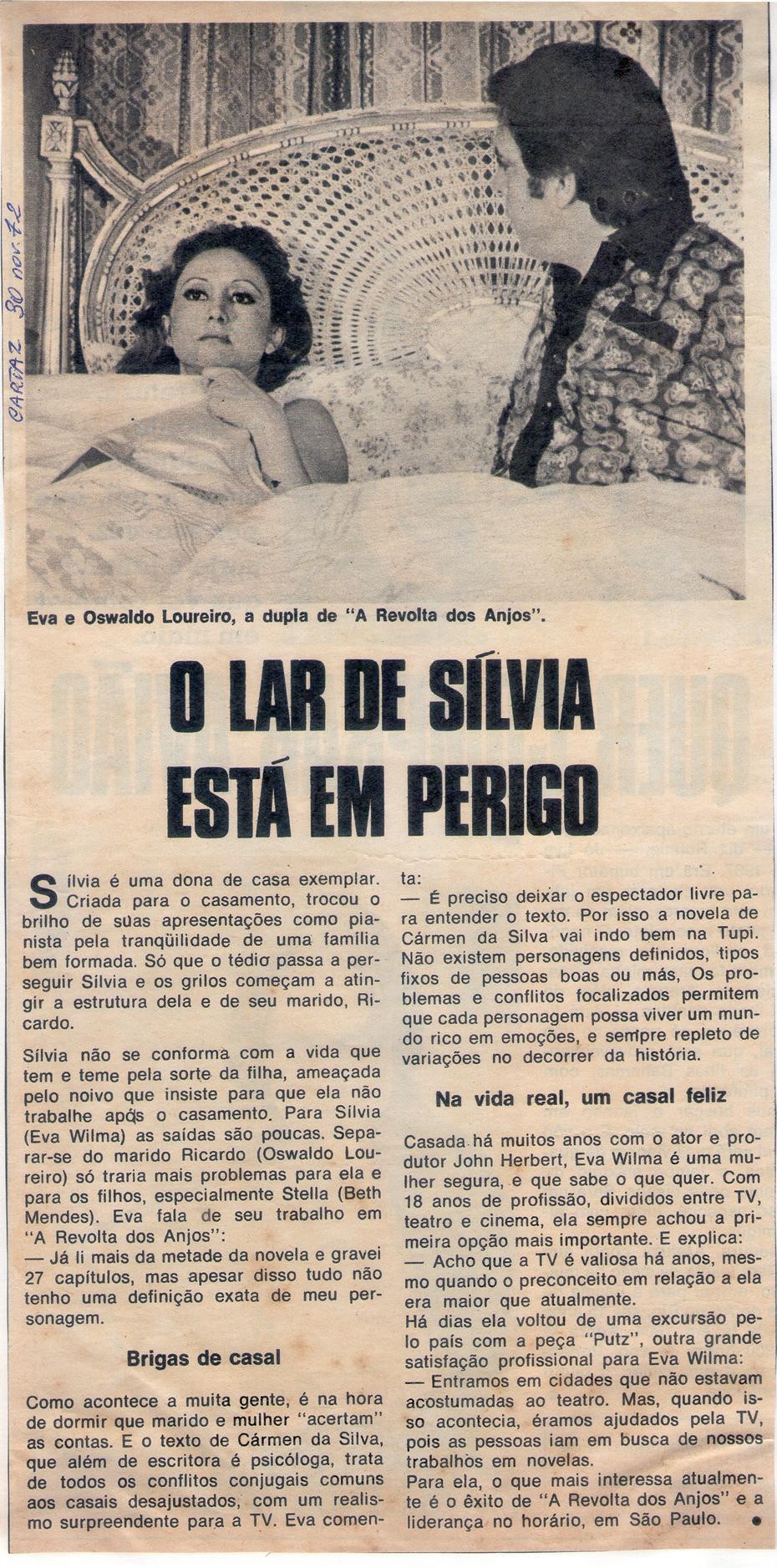 30 de Novembro de 1972 - Cartaz. O lar de Sílvia está em perigo.