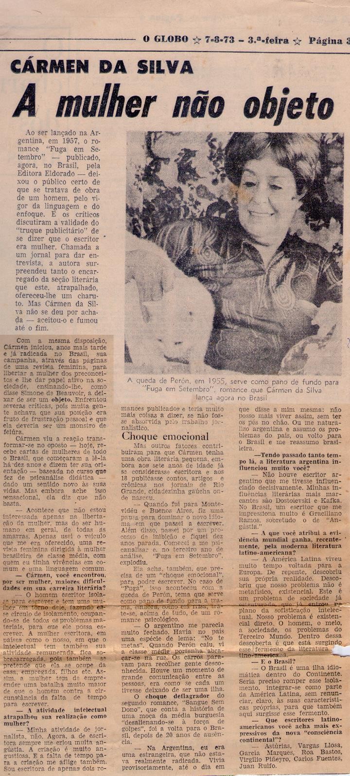 07 de Agosto de 1973 - O Globo. A mulher não objeto.