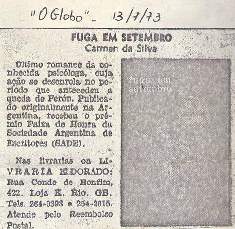 13 de Julho de 1973 - O Globo. Fuga em Setembro.