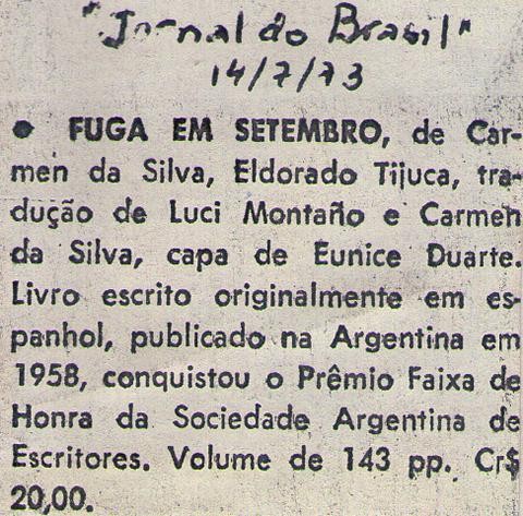 14 de Julho de 1973 - Jornal do Brasil. Fuga em Setembro.