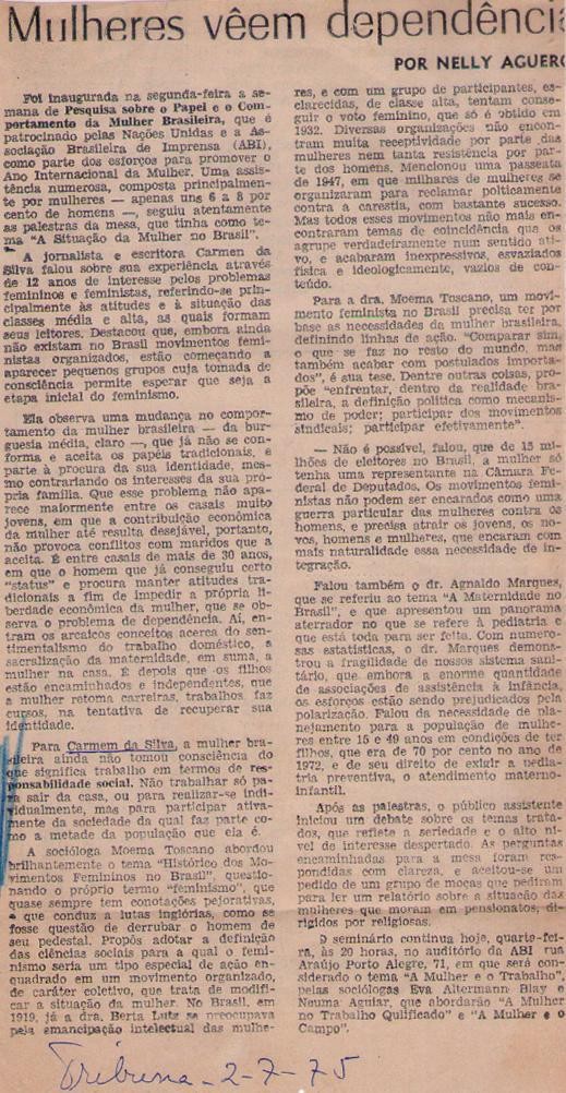02 de Julho de 1975 - Tribuna. Mulheres veem dependência.