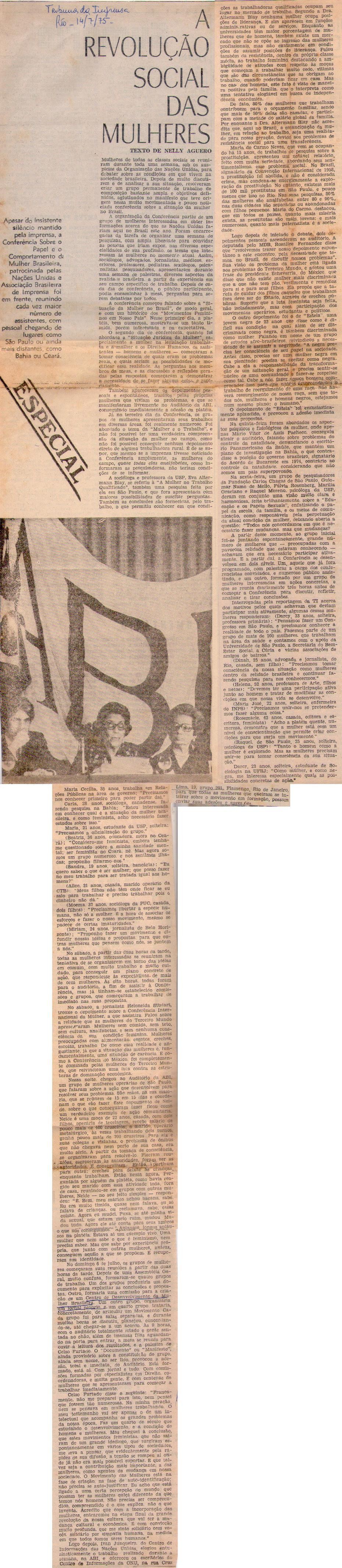 14 de Julho de 1975 - Tribuna da Imprensa. A revolução social das mulheres.