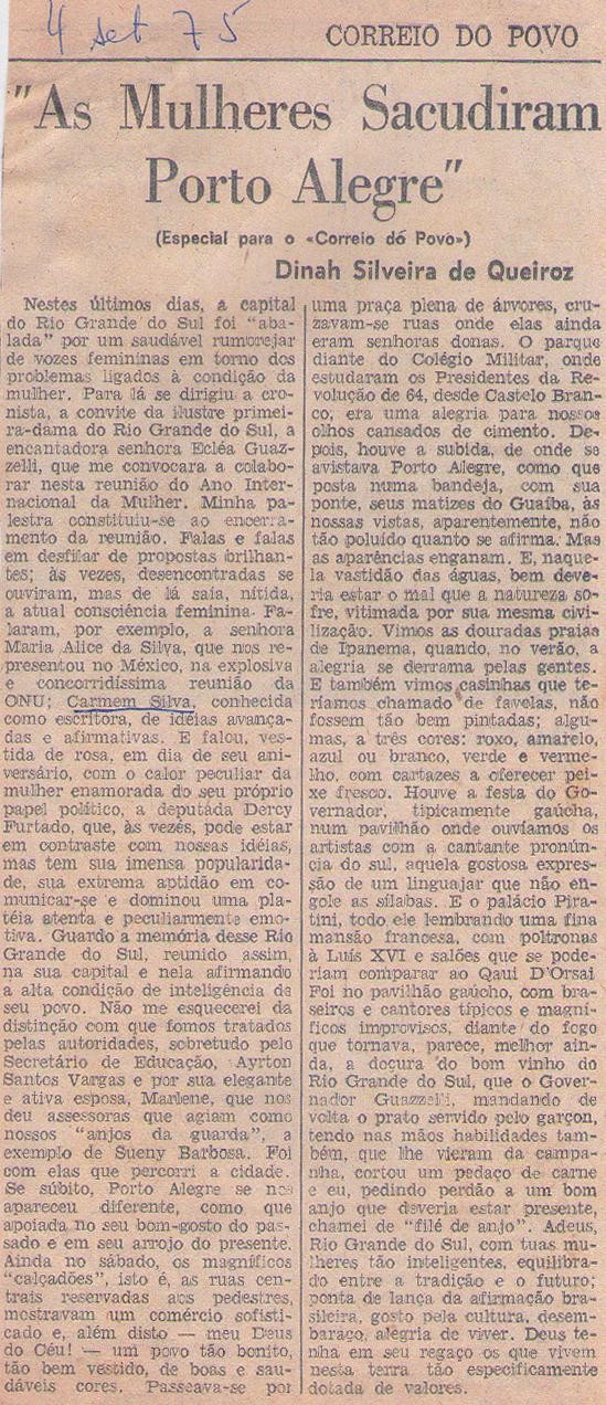 04 de Setembro de 1975 - Correio do Povo. As mulheres sacudiram Porto Alegre.