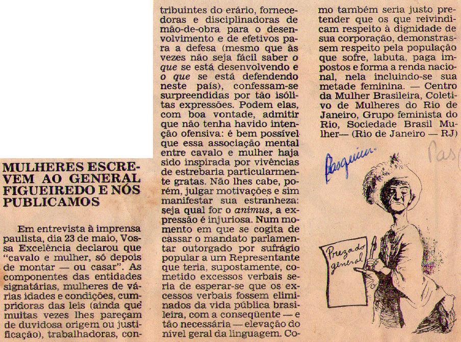 1979 - Pasquim. Mulheres escrevem ao General Figueiredo e nós publicamos.