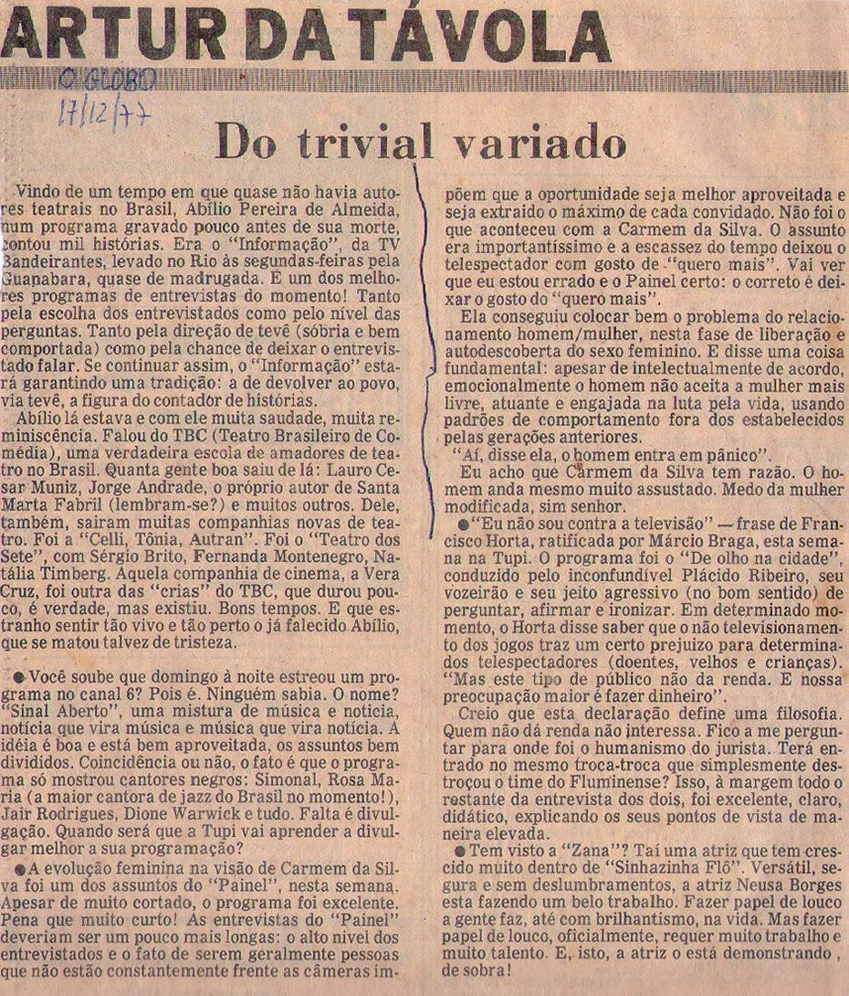 17 de Dezembro de 1977 - O Globo. Do trivial variado.