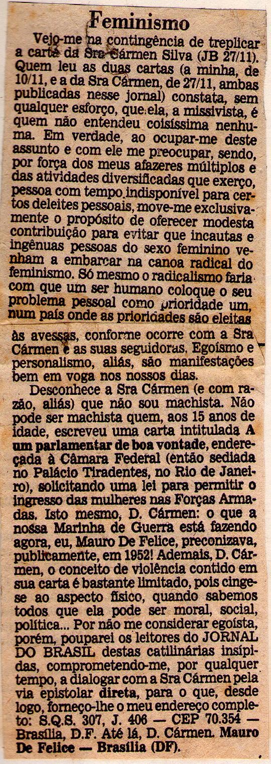 Dezembro de 1980 - Jornal do Brasil. Feminismo.
