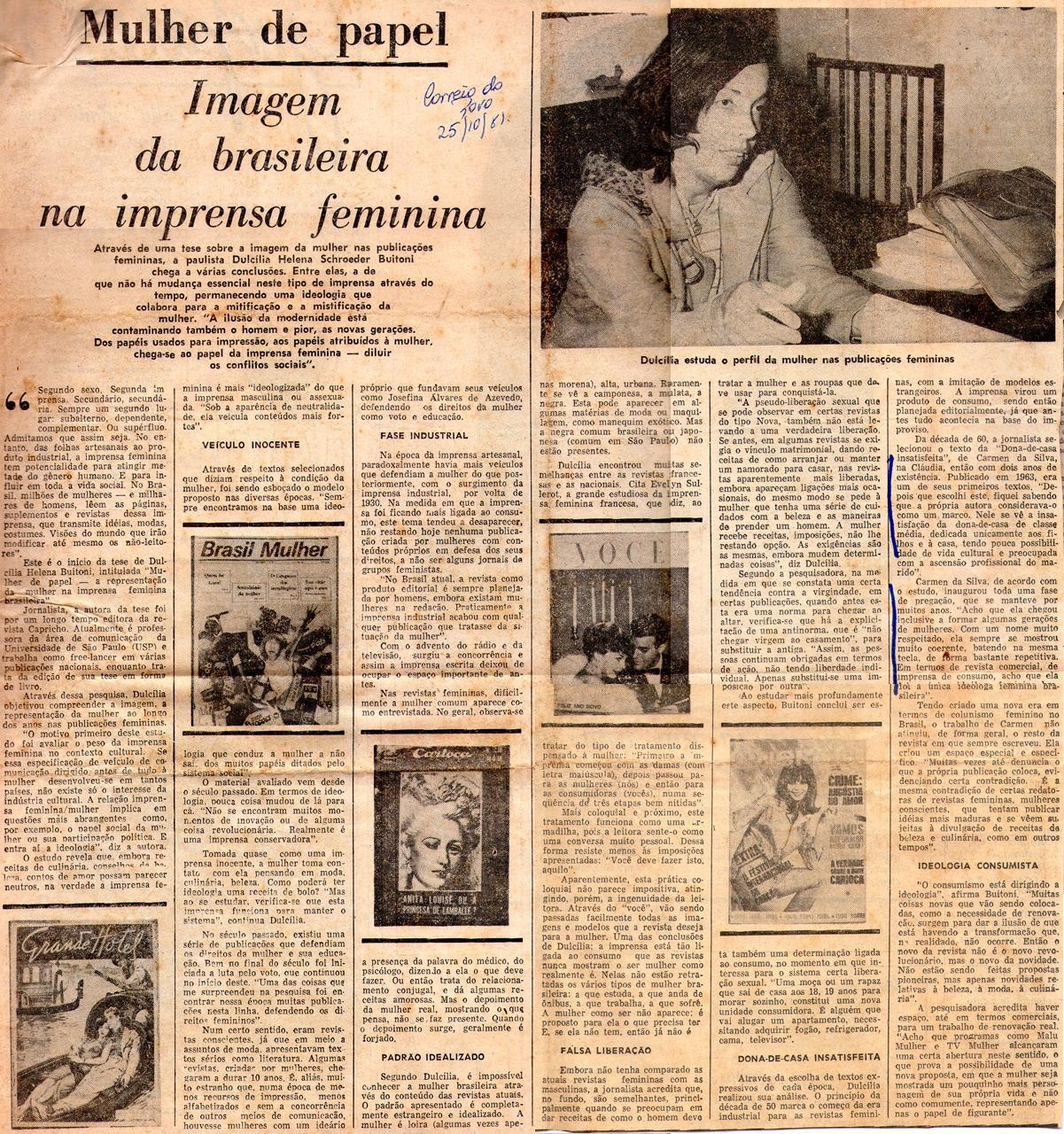 25 de Outubro de 1981 - Correio do Povo. Imagem da brasileira na imprensa feminina.