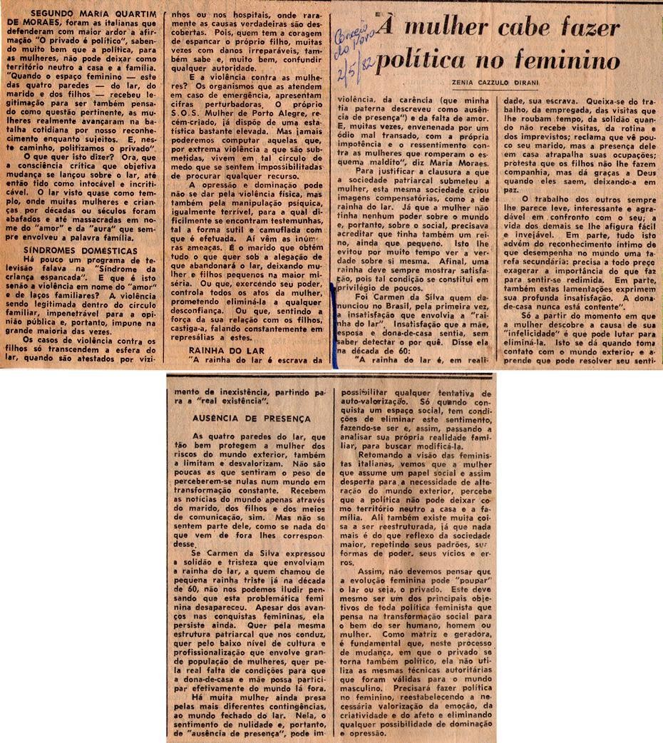 02 de Maio de 1982 - Correio do Povo. À mulher cabe fazer pol?tica no feminino.