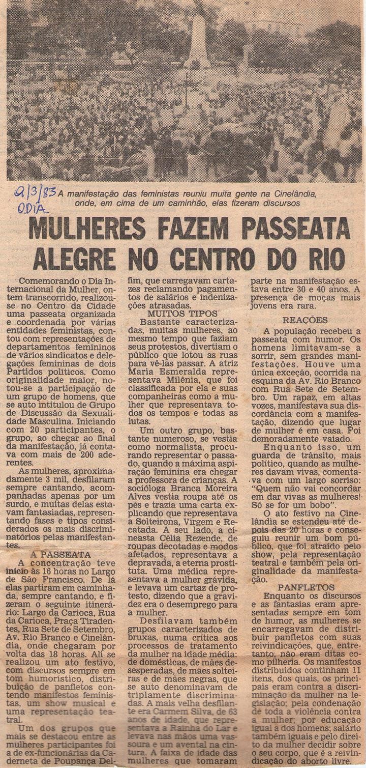 09 de Março de 1983 - O Dia. Mulheres fazem passeata alegre no centro do Rio.