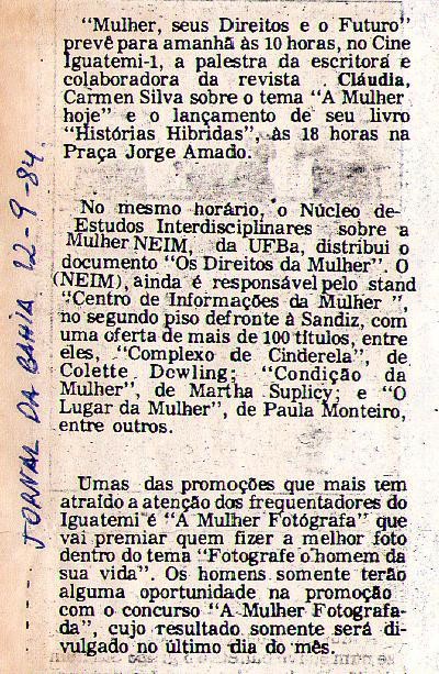 12 de Setembro de 1984 - Jornal da Bahia.