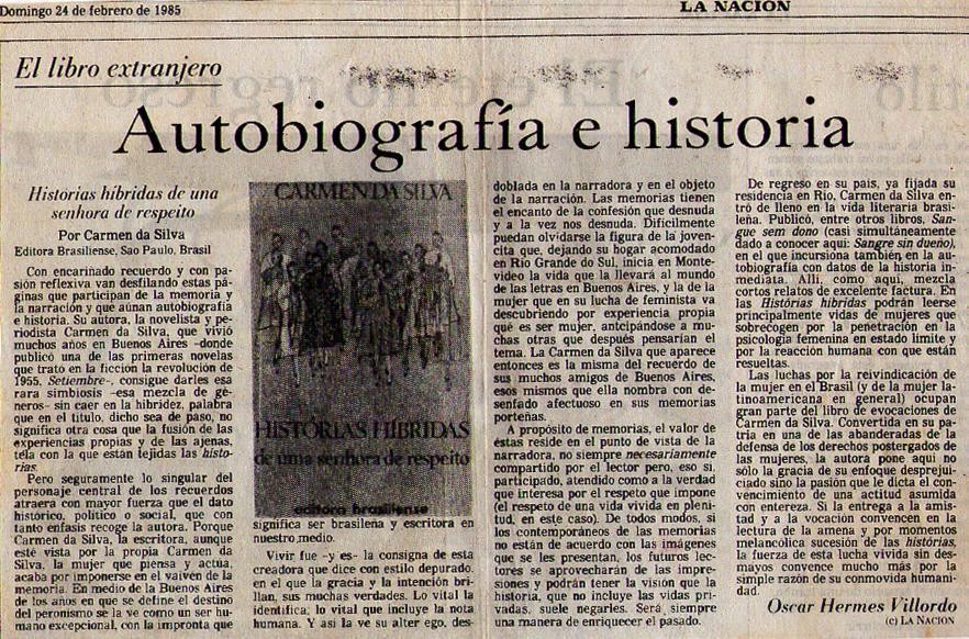 24 de Fevereiro de 1985 - La Nacion. Autobiagrafia e história.