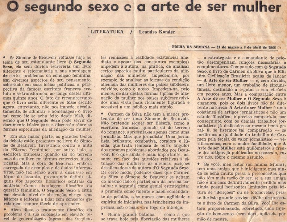 31 de Março a 6 de Abril de 1966 - Folha da Semana. O segundo sexo e a arte de ser mulher.