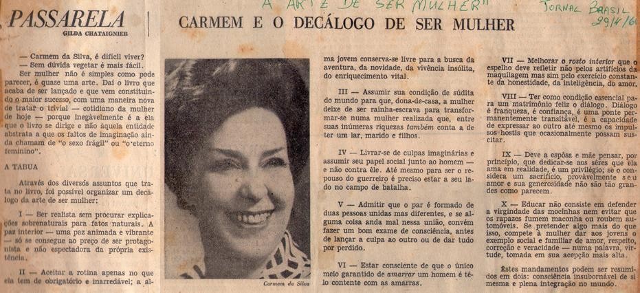 29 de Abril de 1966 - Jornal Brasil. Carmem e o decálogo de ser mulher.