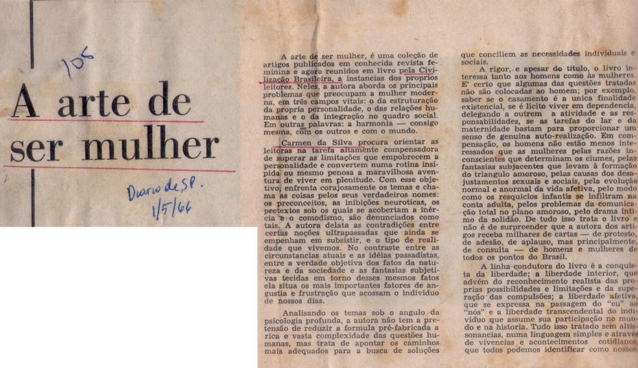 01 de Maio de 1966 - Diário de São Paulo. A arte de ser mulher.