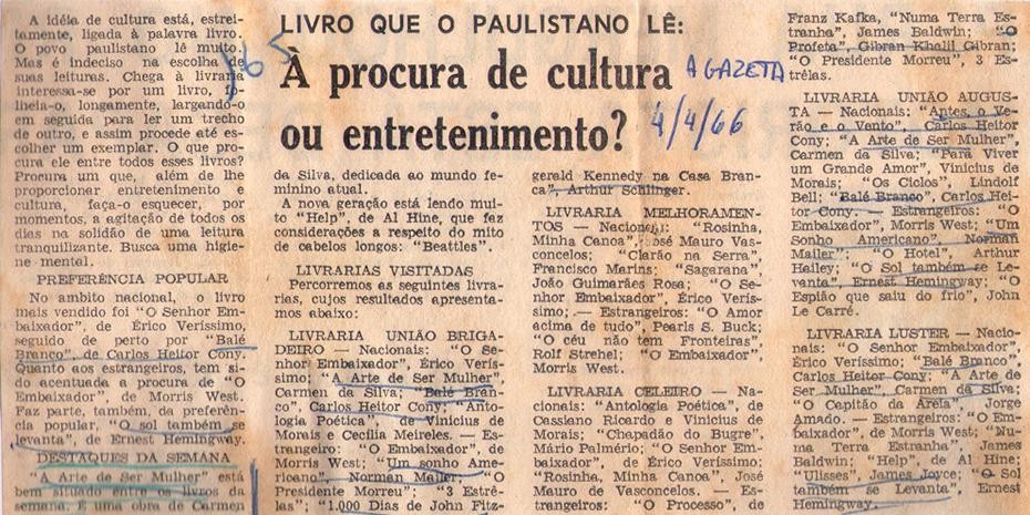 04 de Abril de 1966 - A Gazeta. À procura de cultura ou entretenimento?
