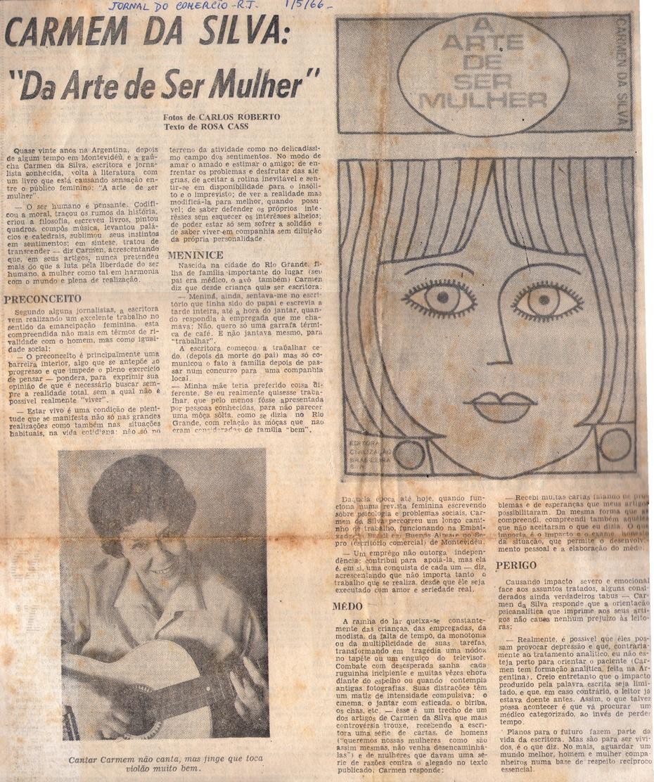 01 de Maio de 1966 - Jornal do Comércio. Carmem da Silva: "Da Arte de Ser Mulher".
